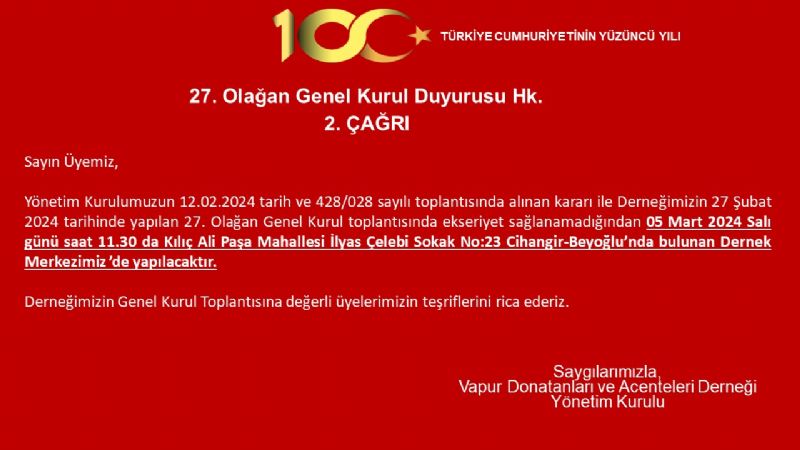 27. OLAĞAN GENEL KURUL DUYURUSU 2.ÇAĞRI 1